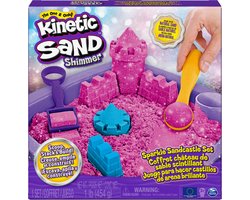 Kinetic Sand Shimmer - Zandkasteel-set met 453 g roze glinsterend origineel Kinetic Sand 3 vormpjes en 2 stuks gereedschap - Sensorisch speelgoed