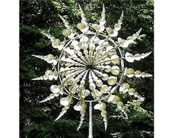 Kinetische sculptuur in de vorm van een metalen windmolen, tuindecoratie, roestvrijstalen terrasdecoratie