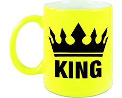 King koffiemok - cadeau beker - geel - voor een koning - 300 ml - keramiek - geelen bekers