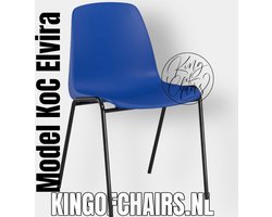 King of Chairs model KoC Elvira blauw met zwart onderstel. Kantinestoel stapelstoel kuipstoel vergaderstoel tuinstoel kantine stoel stapel stoel tuin stoel kantinestoelen stapelstoelen kuipstoelen stapelbare keukenstoel Helene eetkamerstoel