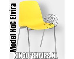 King of Chairs model KoC Elvira geel met verchroomd onderstel. Kantinestoel stapelstoel kuipstoel vergaderstoel tuinstoel kantine stoel stapel stoel tuin stoel  kantinestoelen stapelstoelen kuipstoelen stapelbare keukenstoel Helene eetkamerstoel