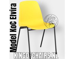King of Chairs model KoC Elvira geel met zwart onderstel. Kantinestoel stapelstoel kuipstoel vergaderstoel tuinstoel kantine stoel stapel stoel tuin stoel kantinestoelen stapelstoelen kuipstoelen stapelbare keukenstoel Helene eetkamerstoel
