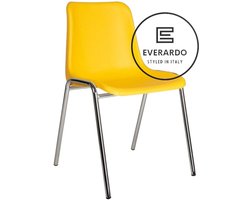 King of Chairs model KoC Everardo geel met verchroomd onderstel. Kantinestoel stapelstoel kuipstoel vergaderstoel tuinstoel kantine stoel stapel kantinestoelen stapelstoelen kuipstoelen stapelbare keukenstoel Helene eetkamerstoel