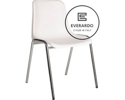 King of Chairs model KoC Everardo wit met verchroomd onderstel. Kantinestoel stapelstoel kuipstoel vergaderstoel tuinstoel kantine stoel stapel kantinestoelen stapelstoelen kuipstoelen stapelbare keukenstoel Helene eetkamerstoel