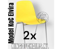 King of Chairs -set van 2- model KoC Elvira geel met verchroomd onderstel. Kantinestoel stapelstoel kuipstoel vergaderstoel tuinstoel kantine stoel stapel kantinestoelen stapelstoelen kuipstoelen stapelbare keukenstoel Helene eetkamerstoel