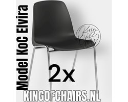 King of Chairs -set van 2- model KoC Elvira zwart met verchroomd onderstel. Kantinestoel stapelstoel kuipstoel vergaderstoel tuinstoel kantine stoel stapel kantinestoelen stapelstoelen kuipstoelen stapelbare keukenstoel Helene eetkamerstoel