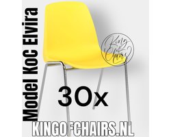 King of Chairs -set van 30- model KoC Elvira geel met verchroomd onderstel. Kantinestoel stapelstoel kuipstoel vergaderstoel tuinstoel kantine stapel stoel kantinestoelen stapelstoelen kuipstoelen arenastoel Helene schoolstoel bezoekersstoel
