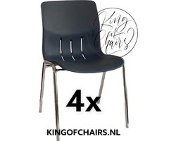 King of Chairs -set van 4- model KoC Denver antraciet met verchroomd onderstel. Kantinestoel stapelstoel kuipstoel vergaderstoel tuinstoel kantine stoel stapel stoel Jolanda kantinestoelen stapelstoelen kuipstoelen stapelbare Napels eetkamerstoel