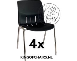 King of Chairs -set van 4- model KoC Denver zwart met verchroomd onderstel. Kantinestoel stapelstoel kuipstoel vergaderstoel tuinstoel kantine stoel stapel stoel Jolanda kantinestoelen stapelstoelen kuipstoelen stapelbare Napels eetkamerstoel