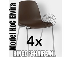 King of Chairs -set van 4- model KoC Elvira bruin met verchroomd onderstel. Kantinestoel stapelstoel kuipstoel vergaderstoel tuinstoel kantine stoel stapel kantinestoelen stapelstoelen kuipstoelen stapelbare keukenstoel Helene eetkamerstoel