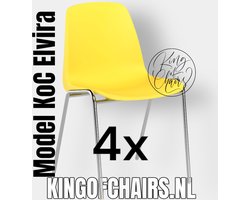 King of Chairs -set van 4- model KoC Elvira geel met verchroomd onderstel. Kantinestoel stapelstoel kuipstoel vergaderstoel tuinstoel kantine stoel stapel kantinestoelen stapelstoelen kuipstoelen stapelbare keukenstoel Helene eetkamerstoel