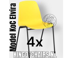 King of Chairs -set van 4- model KoC Elvira geel met zwart onderstel. Kantinestoel stapelstoel kuipstoel vergaderstoel tuinstoel kantine stoel stapel kantinestoelen stapelstoelen kuipstoelen stapelbare keukenstoel Helene eetkamerstoel