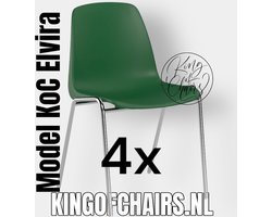 King of Chairs -set van 4- model KoC Elvira groen met verchroomd onderstel. Kantinestoel stapelstoel kuipstoel vergaderstoel tuinstoel kantine stoel stapel kantinestoelen stapelstoelen kuipstoelen stapelbare keukenstoel Helene eetkamerstoel