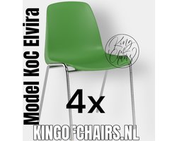 King of Chairs -set van 4- model KoC Elvira lichtgroen met verchroomd onderstel. Kantinestoel stapelstoel kuipstoel vergaderstoel tuinstoel kantine stoel stapel kantinestoelen stapelstoelen kuipstoelen stapelbare keukenstoel Helene eetkamerstoel