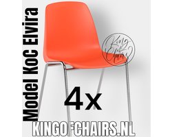 King of Chairs -set van 4- model KoC Elvira oranje met verchroomd onderstel. Kantinestoel stapelstoel kuipstoel vergaderstoel tuinstoel kantine stoel stapel kantinestoelen stapelstoelen kuipstoelen stapelbare keukenstoel Helene eetkamerstoel