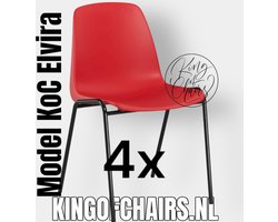 King of Chairs -set van 4- model KoC Elvira rood met zwart onderstel. Kantinestoel stapelstoel kuipstoel vergaderstoel tuinstoel kantine stoel stapel kantinestoelen stapelstoelen kuipstoelen stapelbare keukenstoel Helene eetkamerstoel