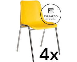 King of Chairs -set van 4- model KoC Everardo geel met verchroomd onderstel. Kantinestoel stapelstoel kuipstoel vergaderstoel tuinstoel kantine stoel stapel kantinestoelen stapelstoelen kuipstoelen stapelbare keukenstoel Helene eetkamerstoel