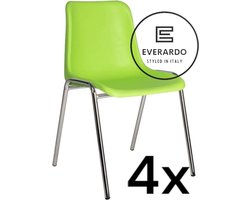 King of Chairs -set van 4- model KoC Everardo lime met verchroomd onderstel. Kantinestoel stapelstoel kuipstoel vergaderstoel tuinstoel kantine stoel stapel kantinestoelen stapelstoelen kuipstoelen stapelbare keukenstoel Helene eetkamerstoel