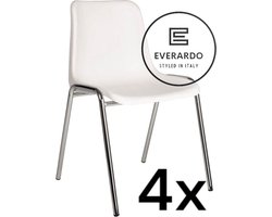 King of Chairs -set van 4- model KoC Everardo wit met verchroomd onderstel. Kantinestoel stapelstoel kuipstoel vergaderstoel tuinstoel kantine stoel stapel kantinestoelen stapelstoelen kuipstoelen stapelbare keukenstoel Helene eetkamerstoel