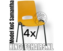 King of Chairs -Set van 4- Model KoC Samantha okergeel met zwart onderstel. Stapelstoel kuipstoel vergaderstoel tuinstoel kantine stoel stapel stoel kantinestoelen stapelstoelen kuipstoelen arenastoel De Valk 3320 bistrostoel bezoekersstoel