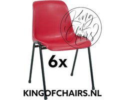 King of Chairs -set van 6- model KoC Daniëlle rood met zwart onderstel. Kantinestoel stapelstoel kuipstoel vergaderstoel tuinstoel kantine stapel stoel kantinestoelen stapelstoelen kuipstoelen De Valk 3360 keukenstoel schoolstoel eetkamerstoel