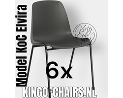 King of Chairs -set van 6- model KoC Elvira antraciet met zwart onderstel. Kantinestoel stapelstoel kuipstoel vergaderstoel tuinstoel kantine stoel stapel kantinestoelen stapelstoelen kuipstoelen stapelbare keukenstoel Helene eetkamerstoel