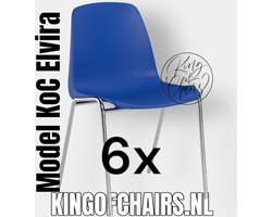 King of Chairs -set van 6- model KoC Elvira blauw met verchroomd onderstel. Kantinestoel stapelstoel kuipstoel vergaderstoel tuinstoel kantine stapel stoel kantinestoelen stapelstoelen kuipstoelen arenastoel kerkstoel schoolstoel bezoekersstoel