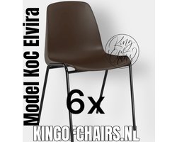 King of Chairs -set van 6- model KoC Elvira bruin met zwart onderstel. Kantinestoel stapelstoel kuipstoel vergaderstoel tuinstoel kantine stoel stapel kantinestoelen stapelstoelen kuipstoelen stapelbare keukenstoel Helene eetkamerstoel