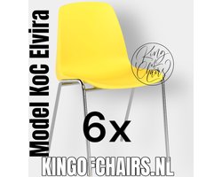 King of Chairs -set van 6- model KoC Elvira geel met verchroomd onderstel. Kantinestoel stapelstoel kuipstoel vergaderstoel tuinstoel kantine stapel stoel kantinestoelen stapelstoelen kuipstoelen arenastoel kerkstoel schoolstoel bezoekersstoel