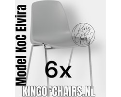 King of Chairs -set van 6- model KoC Elvira lichtgrijs met verchroomd onderstel. Kantinestoel stapelstoel kuipstoel vergaderstoel tuinstoel kantine stapel stoel kantinestoelen stapelstoelen kuipstoelen arenastoel kerkstoel schoolstoel bezoekersstoel