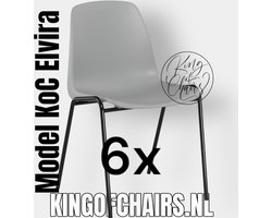 King of Chairs -set van 6- model KoC Elvira lichtgrijs met zwart onderstel. Kantinestoel stapelstoel kuipstoel vergaderstoel tuinstoel kantine stoel stapel kantinestoelen stapelstoelen kuipstoelen stapelbare keukenstoel Helene eetkamerstoel