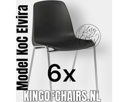 King of Chairs -set van 6- model KoC Elvira zwart met verchroomd onderstel. Kantinestoel stapelstoel kuipstoel vergaderstoel tuinstoel kantine stoel stapel kantinestoelen stapelstoelen kuipstoelen stapelbare keukenstoel Helene eetkamerstoel