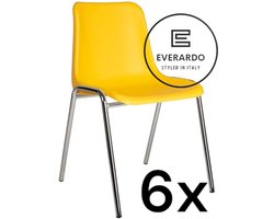 King of Chairs -set van 6- model KoC Everardo geel met verchroomd onderstel. Kantinestoel stapelstoel kuipstoel vergaderstoel tuinstoel kantine stoel stapel kantinestoelen stapelstoelen kuipstoelen stapelbare keukenstoel Helene eetkamerstoel