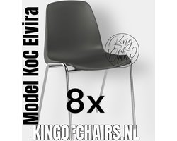 King of Chairs -set van 8- model KoC Elvira antraciet met verchroomd onderstel. Kantinestoel stapelstoel kuipstoel vergaderstoel tuinstoel kantine stapel stoel kantinestoelen stapelstoelen kuipstoelen arenastoel Helene schoolstoel bezoekersstoel