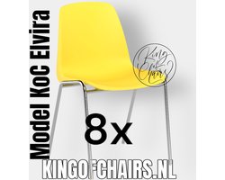 King of Chairs -set van 8- model KoC Elvira geel met verchroomd onderstel. Kantinestoel stapelstoel kuipstoel vergaderstoel tuinstoel kantine stapel stoel kantinestoelen stapelstoelen kuipstoelen arenastoel kerkstoel Helene schoolstoel bezoekersstoel