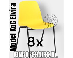 King of Chairs -set van 8- model KoC Elvira geel met zwart onderstel. Kantinestoel stapelstoel kuipstoel vergaderstoel tuinstoel kantine stoel stapel kantinestoelen stapelstoelen kuipstoelen stapelbare keukenstoel Helene eetkamerstoel