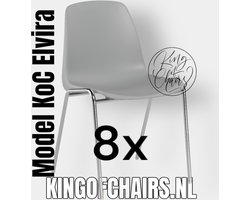 King of Chairs -set van 8- model KoC Elvira lichtgrijs met verchroomd onderstel. Kantinestoel stapelstoel kuipstoel vergaderstoel tuinstoel kantine stapel stoel kantinestoelen stapelstoelen kuipstoelen keukenstoel Helene schoolstoel eetkamerstoelen