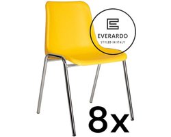 King of Chairs -set van 8- model KoC Everardo geel met verchroomd onderstel. Kantinestoel stapelstoel kuipstoel vergaderstoel tuinstoel kantine stoel stapel kantinestoelen stapelstoelen kuipstoelen stapelbare keukenstoel Helene eetkamerstoel