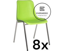King of Chairs -set van 8- model KoC Everardo lime met verchroomd onderstel. Kantinestoel stapelstoel kuipstoel vergaderstoel tuinstoel kantine stoel stapel kantinestoelen stapelstoelen kuipstoelen stapelbare keukenstoel Helene eetkamerstoel