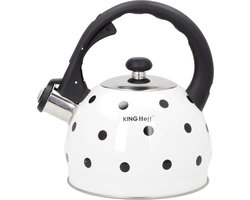 Kinghoff 1050 - Fluitketel - 2 liter - Wit - stippel