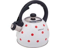 Kinghoff 1736 -Fluitketel - 2 liter - Wit met rode stippen - de originele versie waterkoker!
