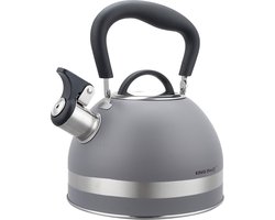 Kinghoff 1851 - Fluitketel met fluit - 1.8 liter - RVS - Grijs