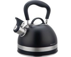 Kinghoff 1858 - Fluitketel met fluit - 1.8 liter - RVS - Zwart