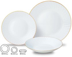 Kinghoff 1876 - Glazen Dinerset - 18 delig met gouden rand - Luxe en Functionaliteit met Gouden Accenten