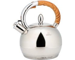 Kinghoff 3778 - Fluitketel - RVS - 3 liter - houten handvat
