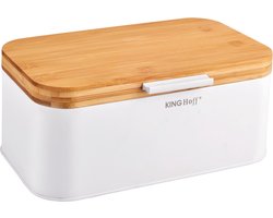 KINGHOFF - Broodtrommel - Brooddoos - Compacte Broodbox met Deksel - Brood Bewaarbox Keuken - Moderne Broodtrommel - Staal - 30 x 20 cm - Wit