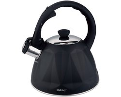 KINGHoff Fluitketel 2 Liter – RVS – Inductie Geschikt – Matte Zwarte Diamantstructuur – Soft-Touch Handgreep – KH-1997