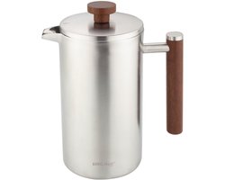 KINGHoff French Press 1 Liter – RVS 304 – Dubbelwandig – Houten Handgreep – Luxe Koffie & Thee Zetter – KH-1995