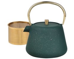 Kinghoff KH-1933 - Gietijzeren theepot met zeef - geëmailleerde binnenkant - 1 l - groen met glitter