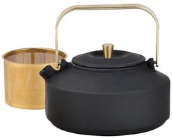 Kinghoff KH-1935 - Gietijzeren theepot met zeef - geëmailleerde binnenkant - 1 l - Zwart goud